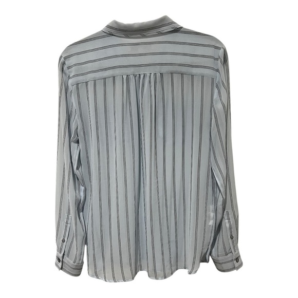 The Loft Blue Black Striped Blouse Peter Pan Collar Casual Work Button Down S - Picture 7 of 7